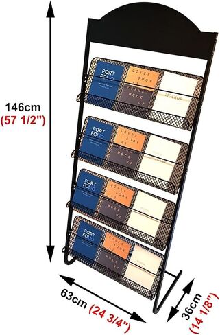 L-Shaped Metal Magazine Rack with 4 Mesh Pockets - Brochure Display Stand for Living Room, Waiting Room, Office, and Showrooms in Saudi Arabia