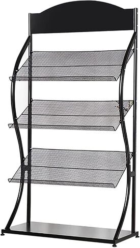 Non-Slip Magazine Rack Metal Literature Storage Holder for Lobby, Office, Commercial Use – 3 Shelves, All Mounting Accessories Included (White)(Black) in Saudi Arabia