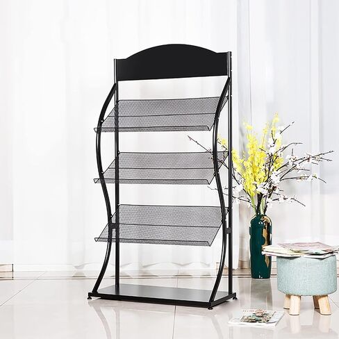 Non-Slip Magazine Rack Metal Literature Storage Holder for Lobby, Office, Commercial Use – 3 Shelves, All Mounting Accessories Included (White)(Black) in Saudi Arabia