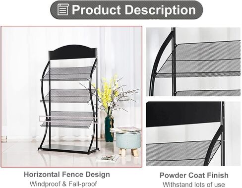 Non-Slip Magazine Rack Metal Literature Storage Holder for Lobby, Office, Commercial Use – 3 Shelves, All Mounting Accessories Included (White)(Black) in Saudi Arabia