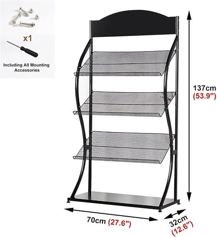Non-Slip Magazine Rack Metal Literature Storage Holder for Lobby, Office, Commercial Use – 3 Shelves, All Mounting Accessories Included (White)(Black) in Saudi Arabia