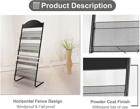 Black L-Shape Magazine Storage Rack, 4 Mesh Pocket Brochure Holder for Office & Waiting Rooms in Saudi Arabia