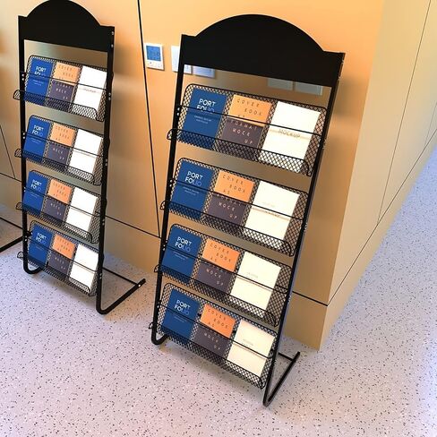 Black L-Shape Magazine Storage Rack, 4 Mesh Pocket Brochure Holder for Office & Waiting Rooms in Saudi Arabia