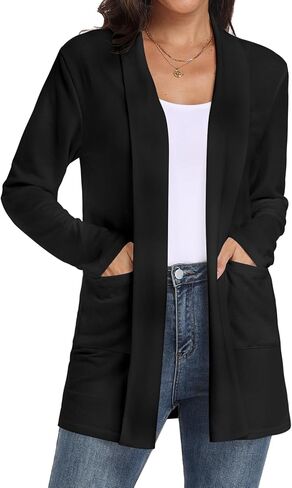 سترة نسائية طويلة الأكمام خفيفة الوزن مفتوحة من الأمام كاجوال ثنيات مع جيوب in Kuwait