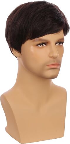 Kids Brown Wig Boys Short Brown Straight Wig Dark Brown Hair for Child Heat Resistant Synthetic Hair with Cap in Saudi Arabia