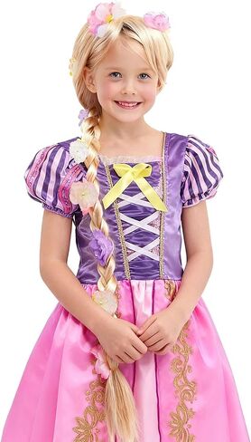 Long Blonde Wigs with Flowers For Kids, Blonde Braid Synthetic Princess Costume Cosplay Wig for Halloween Christmas Party Hair in Saudi Arabia