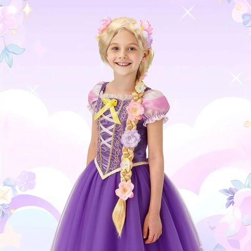 Long Blonde Wigs with Flowers For Kids, Blonde Braid Synthetic Princess Costume Cosplay Wig for Halloween Christmas Party Hair in Saudi Arabia