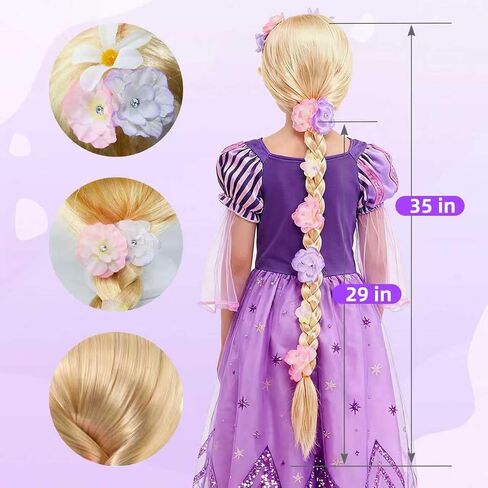 Long Blonde Wigs with Flowers For Kids, Blonde Braid Synthetic Princess Costume Cosplay Wig for Halloween Christmas Party Hair in Saudi Arabia