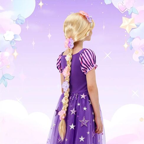 Long Blonde Wigs with Flowers For Kids, Blonde Braid Synthetic Princess Costume Cosplay Wig for Halloween Christmas Party Hair in Saudi Arabia