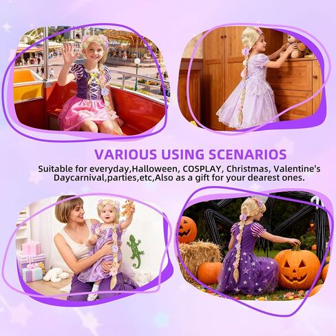 Long Blonde Wigs with Flowers For Kids, Blonde Braid Synthetic Princess Costume Cosplay Wig for Halloween Christmas Party Hair in Saudi Arabia