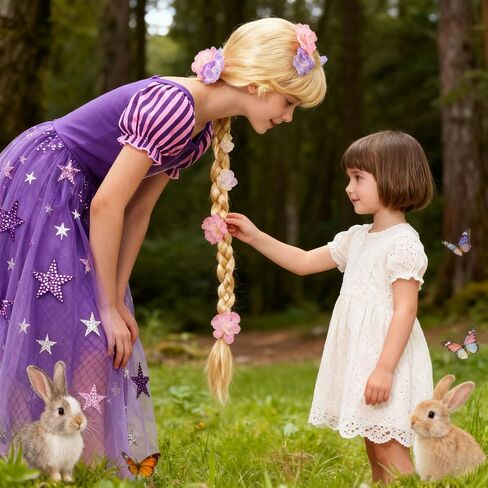 Long Blonde Wigs with Flowers For Kids, Blonde Braid Synthetic Princess Costume Cosplay Wig for Halloween Christmas Party Hair in Saudi Arabia