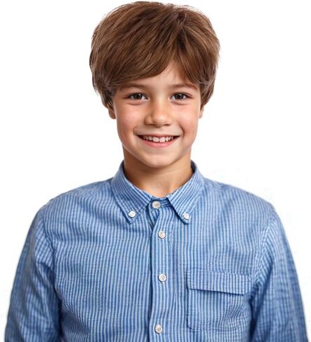 Kids Brown Wig Boys Short Brown Straight Wig Dark Brown Hair for Child Heat Resistant Synthetic Hair with Cap in Saudi Arabia
