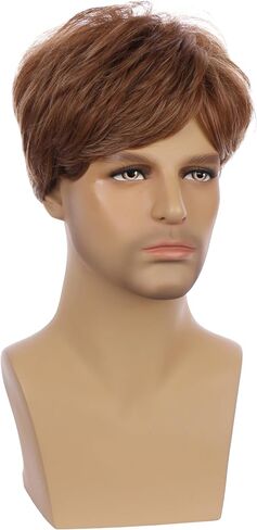 Kids Brown Wig Boys Short Brown Straight Wig Dark Brown Hair for Child Heat Resistant Synthetic Hair with Cap in Saudi Arabia
