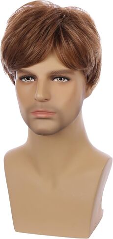 Kids Brown Wig Boys Short Brown Straight Wig Dark Brown Hair for Child Heat Resistant Synthetic Hair with Cap in Saudi Arabia