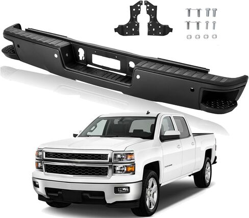 Rear Bumper Assembly Compatible with 2014-2018 Chevy Silverado GMC Sierra 1500 W/SENSOR Hole Carbon Steel,Polished Chrome in Saudi Arabia