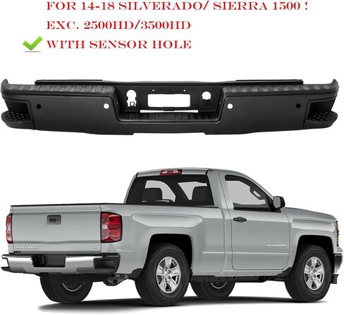Rear Bumper Assembly Compatible with 2014-2018 Chevy Silverado GMC Sierra 1500 W/SENSOR Hole Carbon Steel,Polished Chrome in Saudi Arabia
