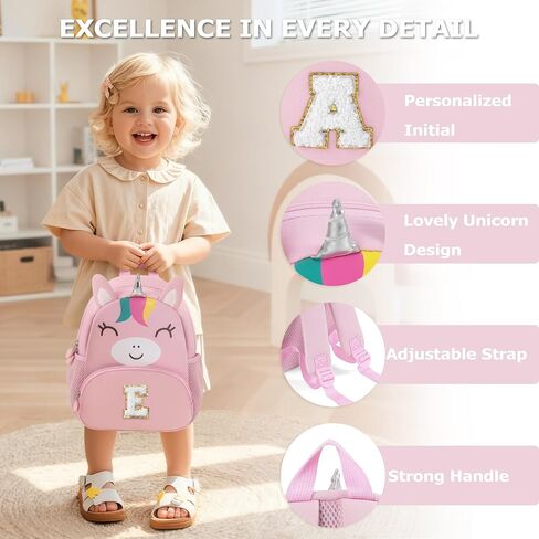 YOOLIFE Personalized Toddler Backpack - Birthday Gift for Kids Toddler, Unicorn Monogrammed Kindergarten Backpack for Kids Daughter Granddaughter Birthday Gifts School Pink M in Saudi Arabia