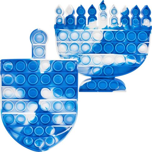 The Dreidel Company Menorah & Dreidel Set Poppit, Pop Fidget Toy Dreidel Menorah Popper Set (Blue & White, Single Set) in Saudi Arabia