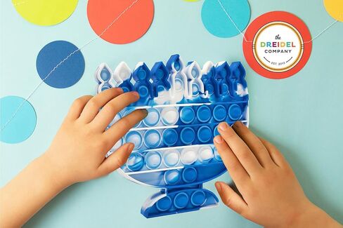 The Dreidel Company Menorah & Dreidel Set Poppit, Pop Fidget Toy Dreidel Menorah Popper Set (Blue & White, Single Set) in Saudi Arabia