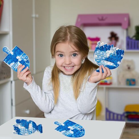 The Dreidel Company Menorah & Dreidel Set Poppit, Pop Fidget Toy Dreidel Menorah Popper Set (Blue & White, Single Set) in Saudi Arabia