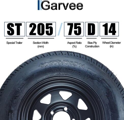 Garvee 2-Pack ST175/80D13 Trailer Tires with Rims, 5 Lug on 4.5" Bolt Pattern, 6PR Load Range C, Black 13" Spoke Wheel, Heavy Duty 175 80 13 Trailer Tires Rims for Utility, Boat, Camper, Cargo Trailer in Saudi Arabia