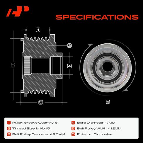 بكرة القابض ذات المولد الحر المتوافقة مع BMW F10 Series 528i 2011، F25 Series X3 2011-2012، 3.0 لتر، 8 أخاديد في اتجاه عقارب الساعة in Saudi Arabia