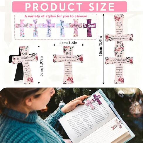 16PCS Magnetic Cross Bookmarks Gifts, Magnetic Bookmark Christian Cross Magnetic Page Markers Religious Bible Verses Bookmarks for Bible Study, Readers, Teachers, Students (B) in Kuwait