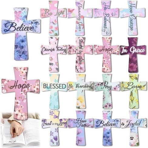 16PCS Magnetic Cross Bookmarks Gifts, Magnetic Bookmark Christian Cross Magnetic Page Markers Religious Bible Verses Bookmarks for Bible Study, Readers, Teachers, Students (B) in Kuwait
