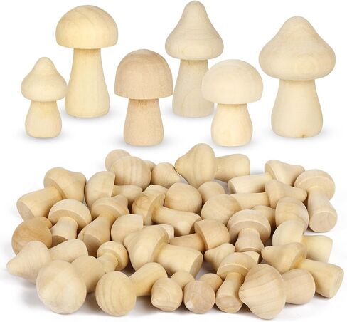 30 Pieces Unfinished Wooden Mushroom, 6 Sizes of Natural Mini Wood Mushrooms for Arts and Crafts Projects Decoration, DIY Paint Color in Kuwait