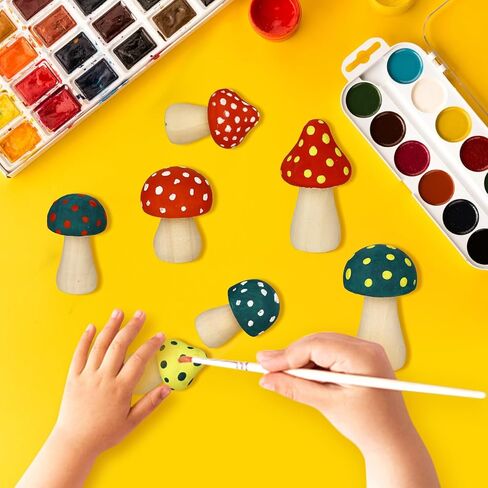 30 Pieces Unfinished Wooden Mushroom, 6 Sizes of Natural Mini Wood Mushrooms for Arts and Crafts Projects Decoration, DIY Paint Color in Kuwait