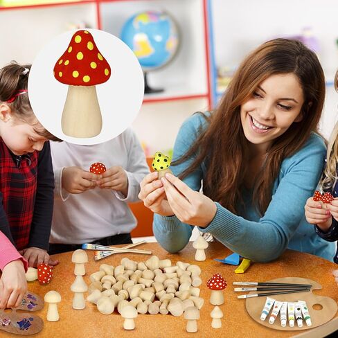 30 Pieces Unfinished Wooden Mushroom, 6 Sizes of Natural Mini Wood Mushrooms for Arts and Crafts Projects Decoration, DIY Paint Color in Kuwait