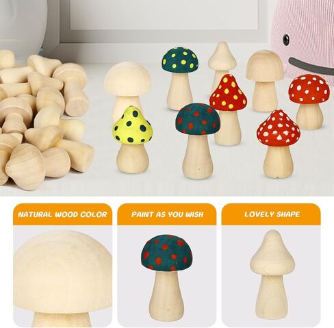 30 Pieces Unfinished Wooden Mushroom, 6 Sizes of Natural Mini Wood Mushrooms for Arts and Crafts Projects Decoration, DIY Paint Color in Kuwait