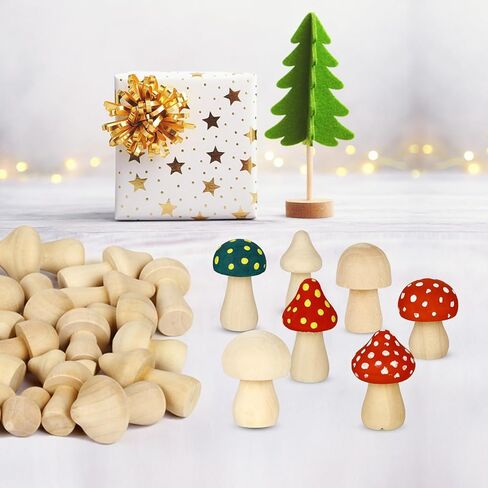 30 Pieces Unfinished Wooden Mushroom, 6 Sizes of Natural Mini Wood Mushrooms for Arts and Crafts Projects Decoration, DIY Paint Color in Kuwait