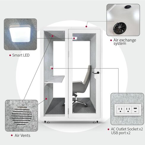 Soundproof Office Pod Booth, Quiet Meeting Pod with Acoustic Panels, Portable Modular Pod, Privacy Booth for Private Phone Calling, One to Two Person Workspace with Sound Isolation W55in D48in H92in in Saudi Arabia