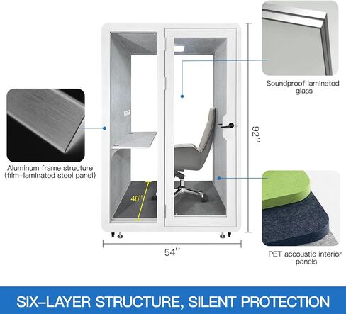 Soundproof Office Pod Booth, Quiet Meeting Pod with Acoustic Panels, Portable Modular Pod, Privacy Booth for Private Phone Calling, One to Two Person Workspace with Sound Isolation W55in D48in H92in in Saudi Arabia