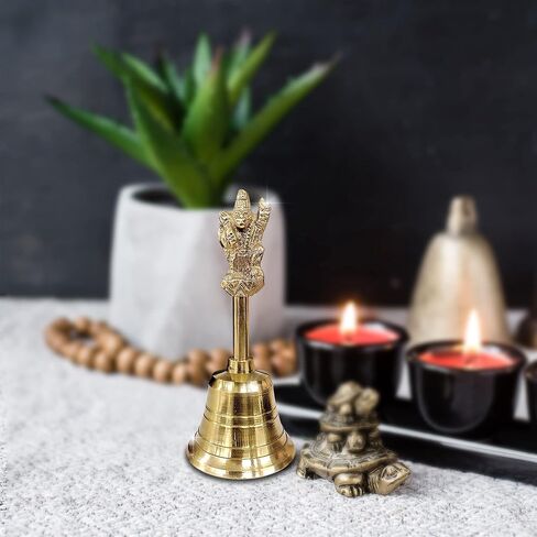 Shubhkart Wooden brass Classic Bell- for Wedding Events Decoration, Food Line, Alarm, Jingles, Ringing, Service Bell (Medium) in Kuwait