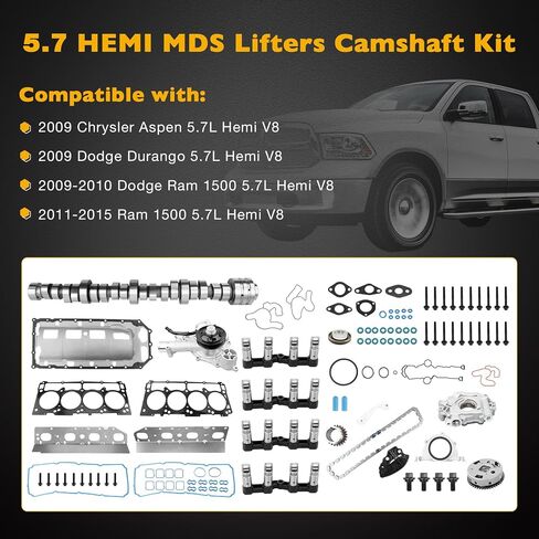 5.7L V8 Hemi MDS عمود الحدبات ومجموعة الرفع مع مجموعة مضخة مياه مضخة زيت، متوافقة مع 2009-2015 كرايسلر أسبن دودج دورانجو رام 1500، استبدل 53022263AE 5038785AC 5038684AA in Saudi Arabia