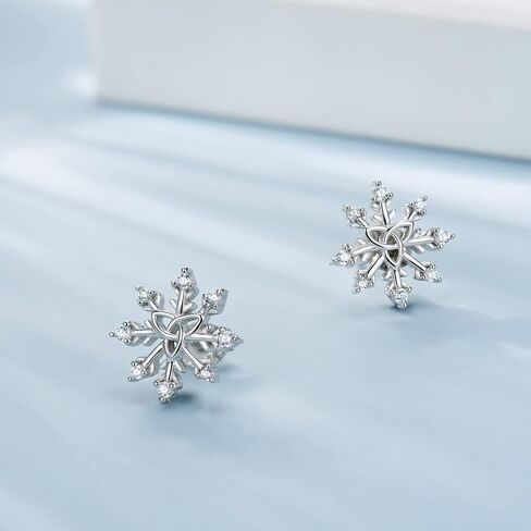 Sterling Silver Snowflake Stud Earrings - Moonstone Snow Hypoallergenic Earrings with CZ Christmas Winter Holiday Jewelry Gift for Women Snow Lovers, Sterling Silver, Cubic Zirconia in Kuwait