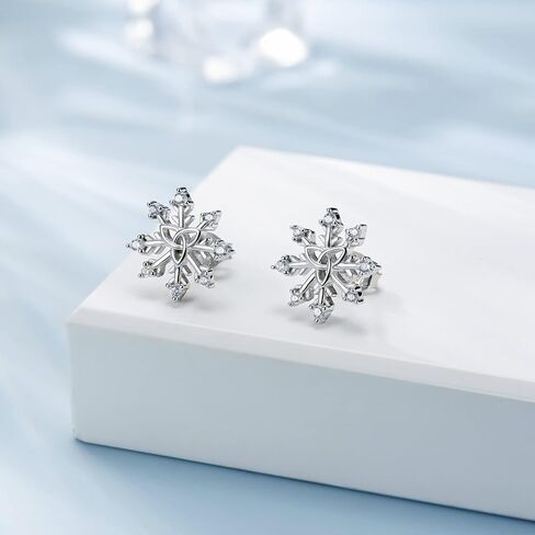 Sterling Silver Snowflake Stud Earrings - Moonstone Snow Hypoallergenic Earrings with CZ Christmas Winter Holiday Jewelry Gift for Women Snow Lovers, Sterling Silver, Cubic Zirconia in Kuwait