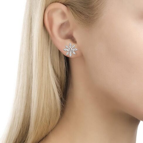 Sterling Silver Snowflake Stud Earrings - Moonstone Snow Hypoallergenic Earrings with CZ Christmas Winter Holiday Jewelry Gift for Women Snow Lovers, Sterling Silver, Cubic Zirconia in Kuwait