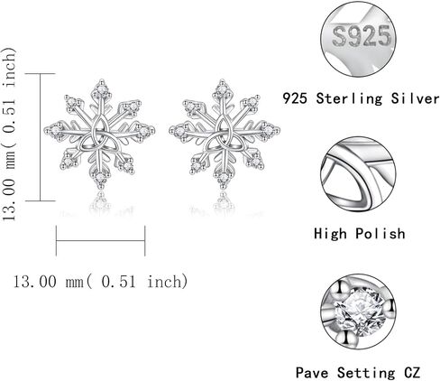 Sterling Silver Snowflake Stud Earrings - Moonstone Snow Hypoallergenic Earrings with CZ Christmas Winter Holiday Jewelry Gift for Women Snow Lovers, Sterling Silver, Cubic Zirconia in Kuwait