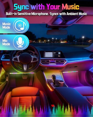 مصابيح LED داخلية للسيارة، شريط LED مرن مع تطبيق وجهاز تحكم عن بعد، مصابيح USB-A/C RGB مع وضع DIY ووضع الموسيقى، 72 مصباح LED in Kuwait