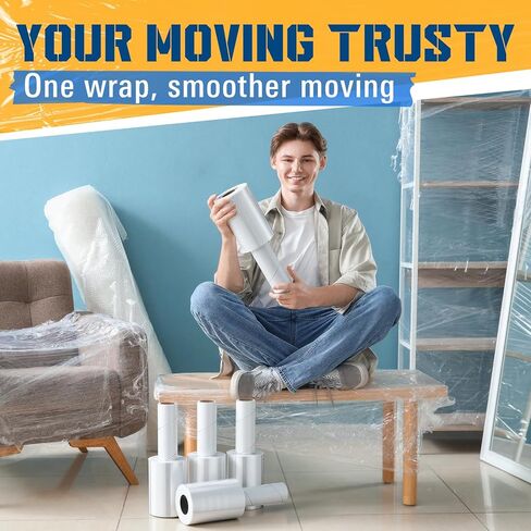 Frienda 6 Pcs 5 Inch Plastic Stretch Wrap Film Roll 500ft Clear Mini Moving Plastic Wrap Roll with Handle 80 Gauge Shrink Wraps Industrial Strength Shrink Film for Moving, Packing, Self Adhering in Saudi Arabia
