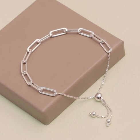 LeCalla 925 Sterling Silver Solid Italian Paperclip Link Chain Bracelet | Clasp Paperclip Chain Bracelets | Diamond-Cut Paperclip Chain Women Bracelet in Kuwait