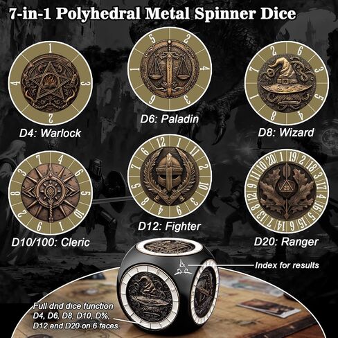 PJOY 7 في 1 DND مجموعة النرد الدوارة هدايا ألعاب النرد المكعب المعدني للزنزانات والتنينات، ملحقات ألعاب لعب الأدوار، هدايا DND رائعة للرجال والنساء، أدوات مكتبية لـ DM Dungeon Masters واللاعبين in Kuwait