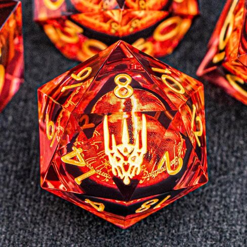 All-Seeing Eye DND Dice Set 7PCS Liquid Core Polyhedral Dice for Dungeons Dragons RPG Role Playing Game, Resin Sharp Edged Gaze Eye D and D Dice with Gift Box D6 D8 D10 D12 D20 (Golden Red) in Saudi Arabia