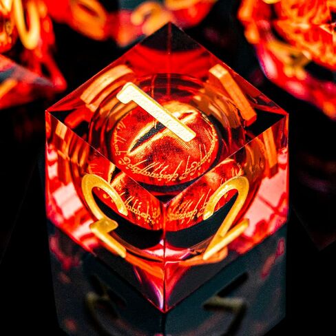 All-Seeing Eye DND Dice Set 7PCS Liquid Core Polyhedral Dice for Dungeons Dragons RPG Role Playing Game, Resin Sharp Edged Gaze Eye D and D Dice with Gift Box D6 D8 D10 D12 D20 (Golden Red) in Saudi Arabia