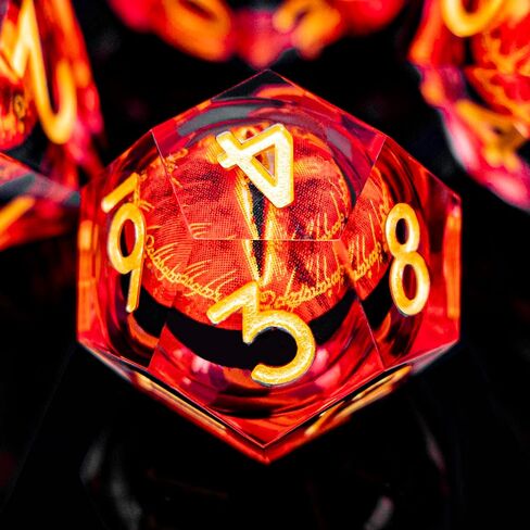 All-Seeing Eye DND Dice Set 7PCS Liquid Core Polyhedral Dice for Dungeons Dragons RPG Role Playing Game, Resin Sharp Edged Gaze Eye D and D Dice with Gift Box D6 D8 D10 D12 D20 (Golden Red) in Saudi Arabia
