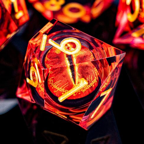 All-Seeing Eye DND Dice Set 7PCS Liquid Core Polyhedral Dice for Dungeons Dragons RPG Role Playing Game, Resin Sharp Edged Gaze Eye D and D Dice with Gift Box D6 D8 D10 D12 D20 (Golden Red) in Saudi Arabia