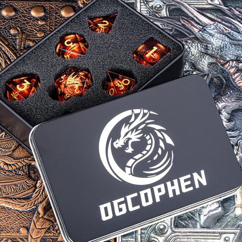 All-Seeing Eye DND Dice Set 7PCS Liquid Core Polyhedral Dice for Dungeons Dragons RPG Role Playing Game, Resin Sharp Edged Gaze Eye D and D Dice with Gift Box D6 D8 D10 D12 D20 (Golden Red) in Saudi Arabia